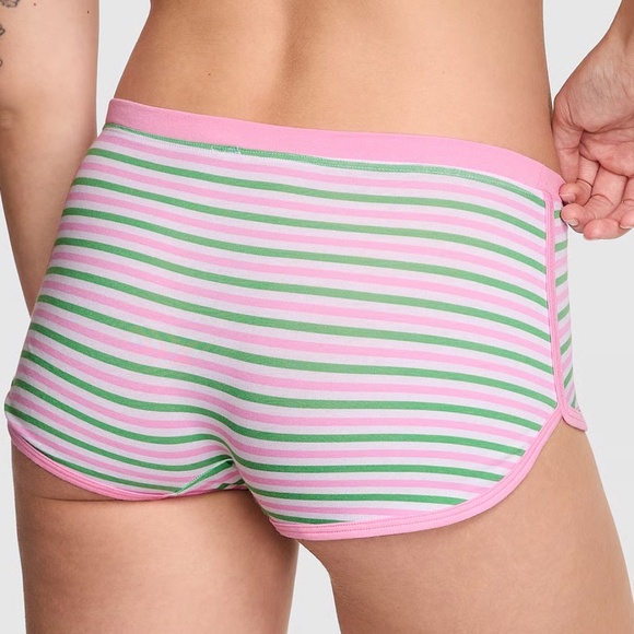 Victoria's Secret PINK Dorm Boyshort Panty White Pink Green Stripe Print L NEW - Picture 3 of 6